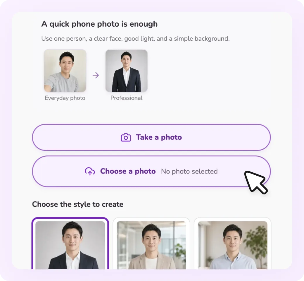 AI Professional Photo result screen