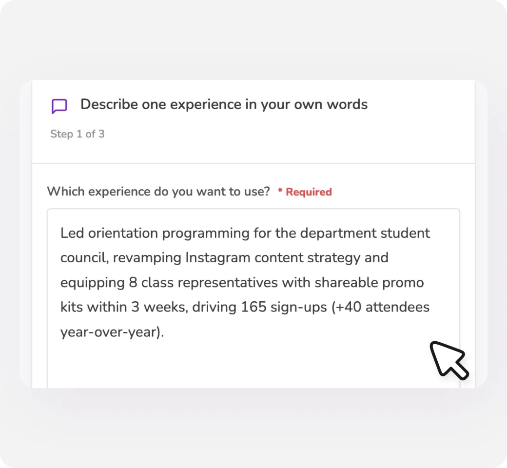 STAR Story Builder describe experience screen