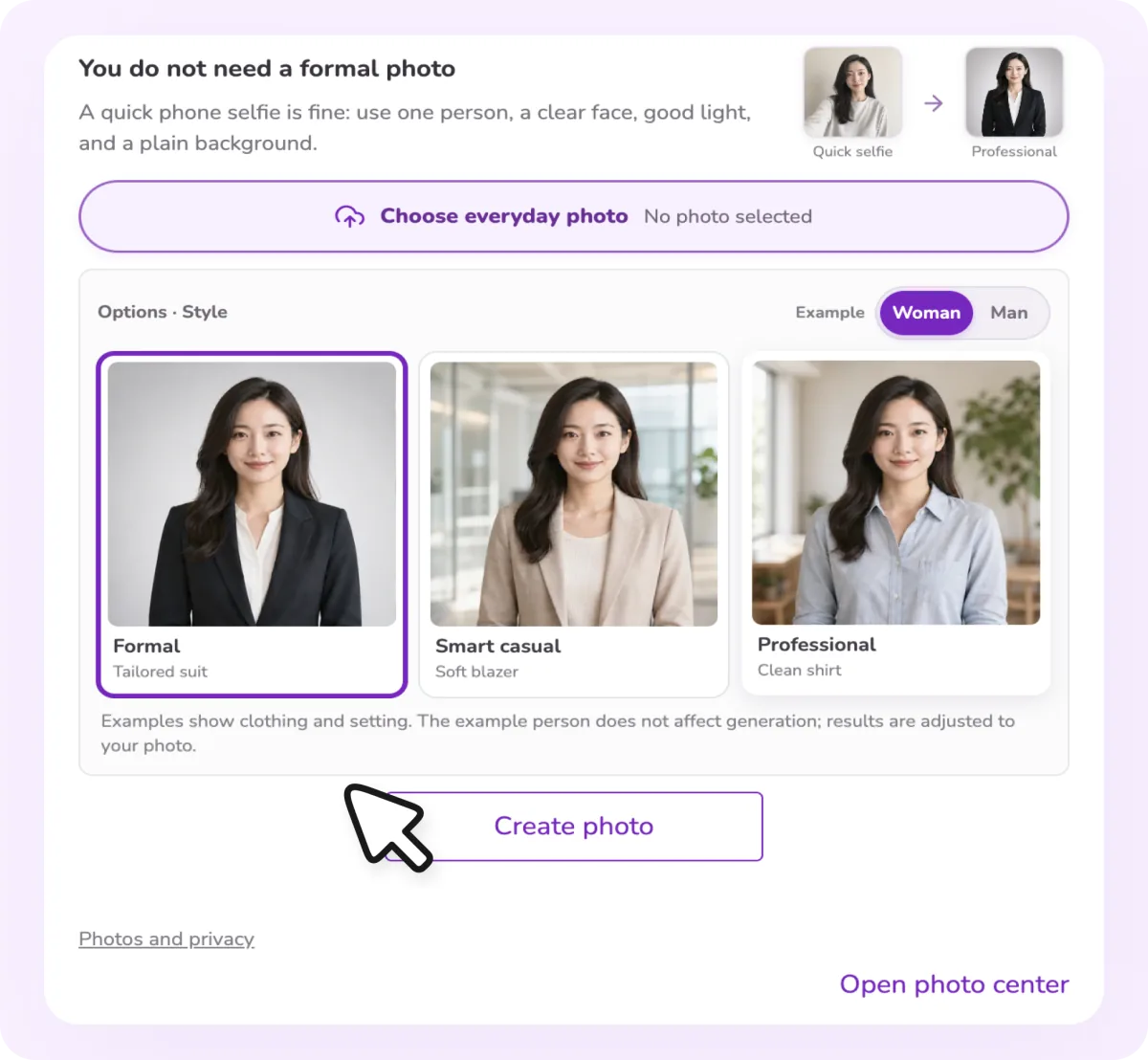 AI professional portrait feature