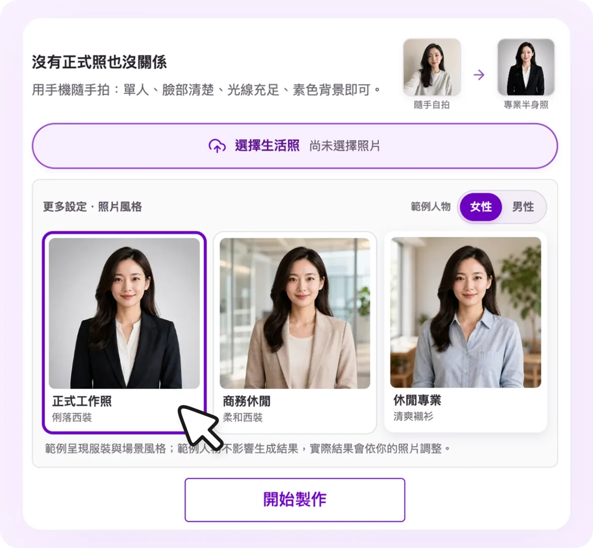 AI 專業形象照功能示意圖