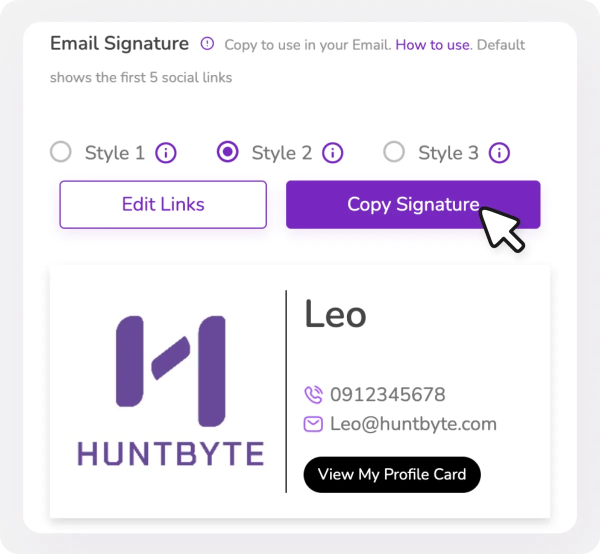 Email signature feature