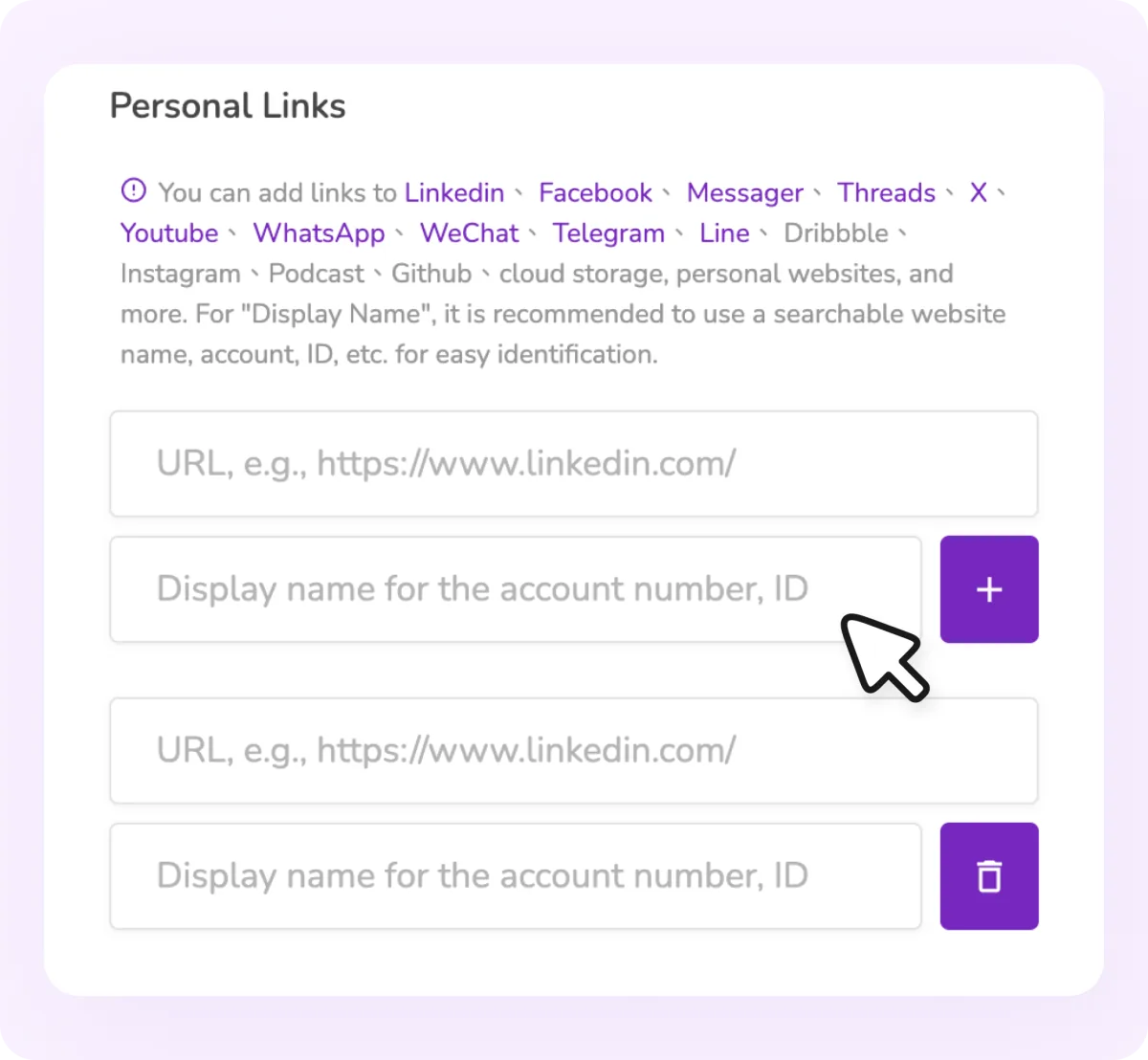 Personal link settings