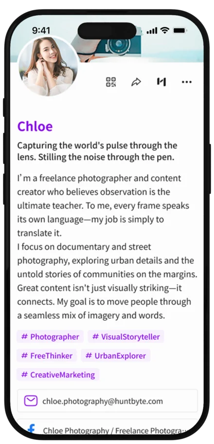 Chloe's social profile card preview