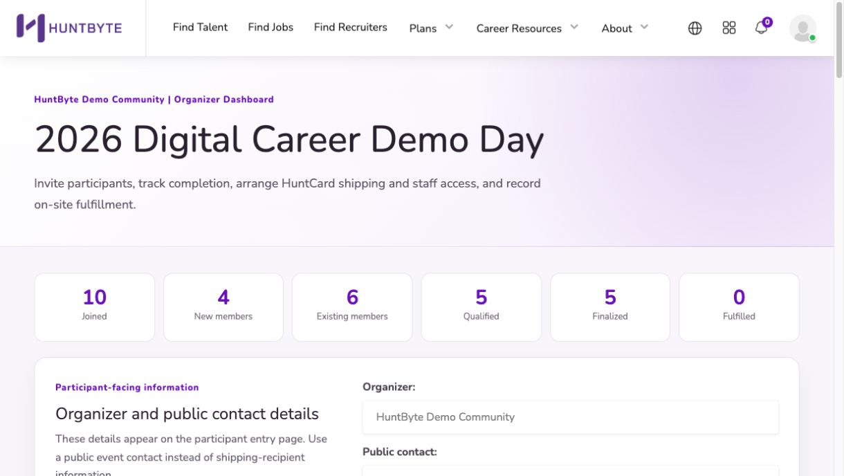 Organizer event dashboard